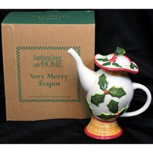 Southern Living Home Very Merry Teapot #40022 Ceramic Christmas Holiday Whimsy